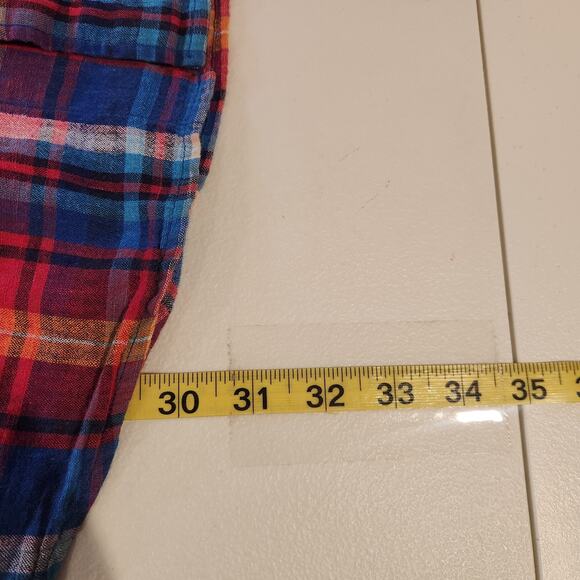 Tommy Hilfiger Mens Linen Red Blue Plaid Custom Fit Button Up Shirt Size Large - Picture 8 of 10